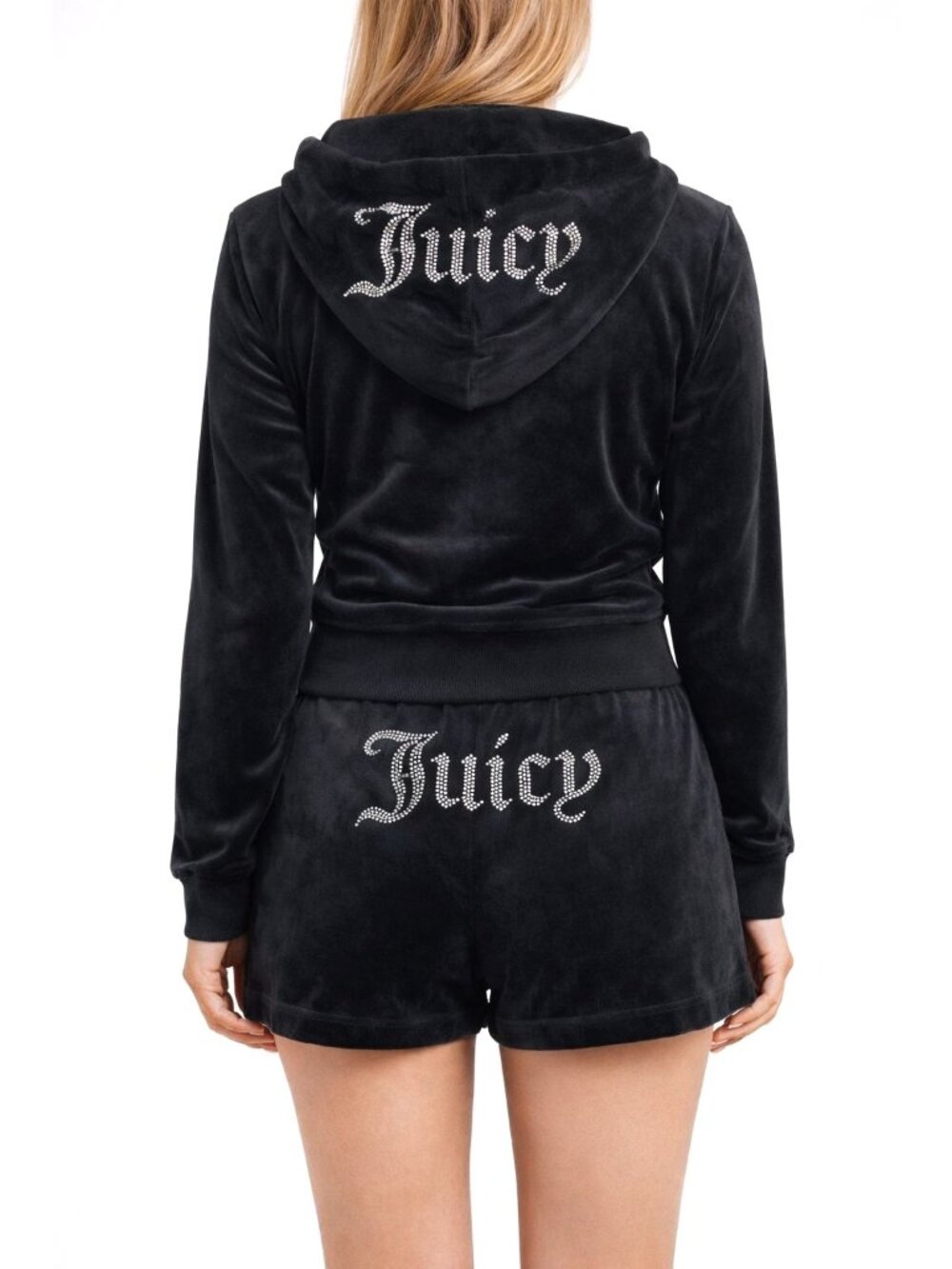Juicy Couture Womens Black Velour Hoodie & Shorts Set Size Large